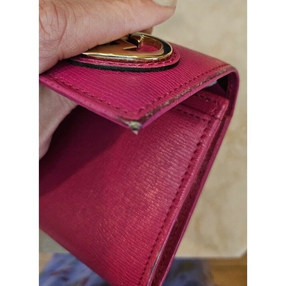 Gucci Wallet Pink Leather Heart Interlocking G Logo Bifold Long Clutch w/COA - Picture 6 of 9